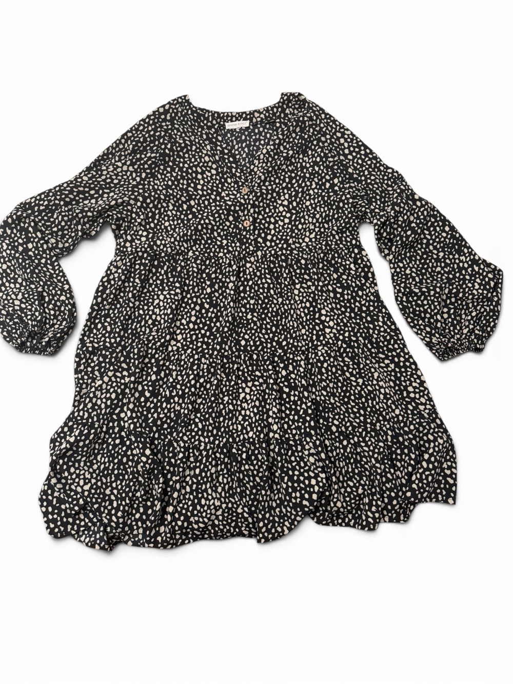Anna-Kaci California XL Tiered Babydoll Dress Black Ivory Boho Balloon Sleeve Mi
